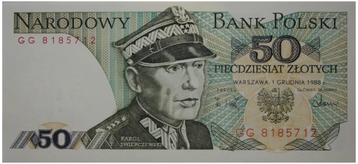 PRL 50 zł Karol Świerczewski 1988 seria GG P-142e