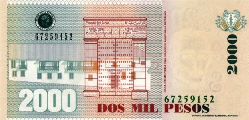 Kolumbia 2000 peso Santander 2014  P-457y