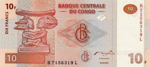 Kongo 10 franków Figurki Luba 2003 P-93
