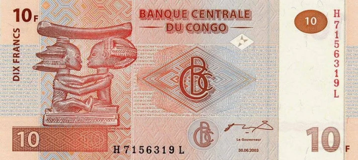 Kongo 10 franków Figurki Luba 2003 P-93