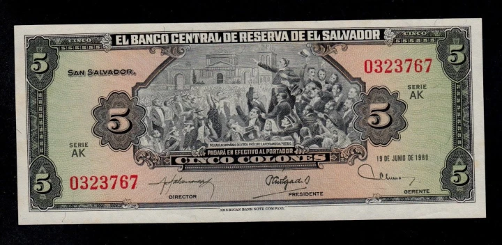 Salwador 5 colon 1980 P-132a