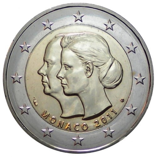2 € Monako Ślub księcia Alberta z Charlene Wittstock 2011 unc
