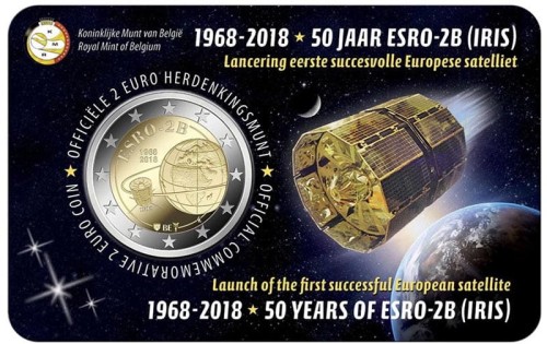 2 euro Belgia 50 lat ESRO-2B 1968- 2018
