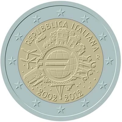 2 € Włochy 10 lat euro w obiegu 2012