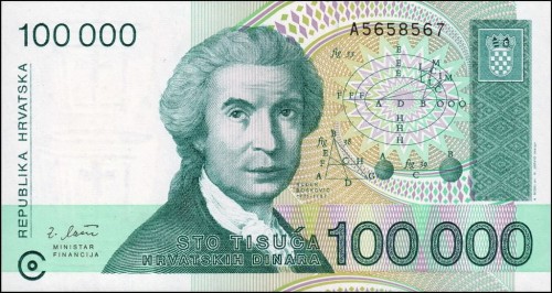 Chorwacja 100 000 dinarów Ruder Bośković 1993 P-27