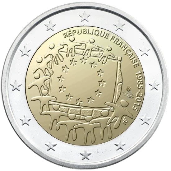 2 € Francja 30 lat flagi UE 2015