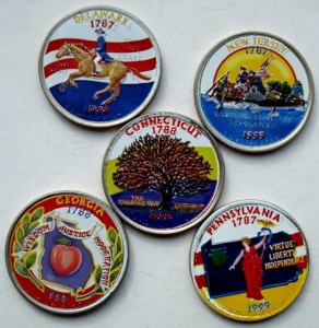 USA 5 x 25 c Kolorowane ćwiartki stanowe 1999 P