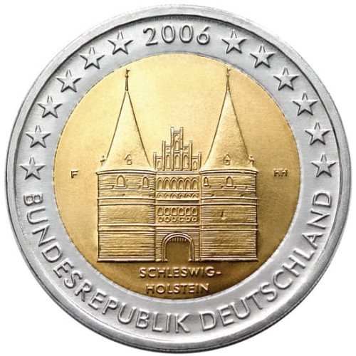 2 € Niemcy Szlezwik Holsztyn - Brama holsztyńska w Lubece 2006