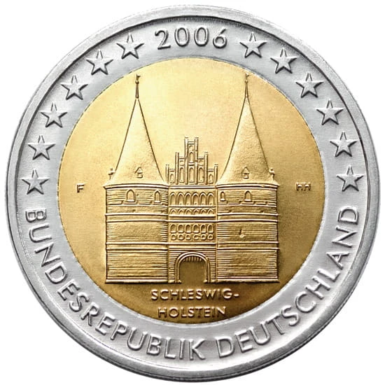 2 € Niemcy Szlezwik Holsztyn - Brama holsztyńska w Lubece 2006