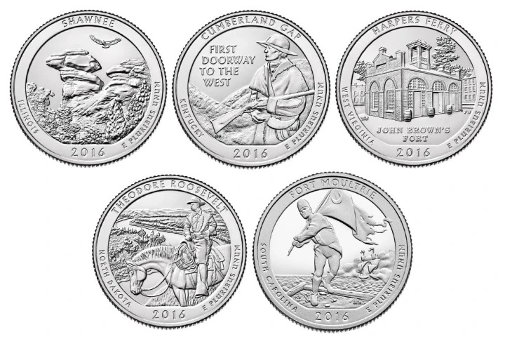 USA 25c Parki narodowe x 5 2016