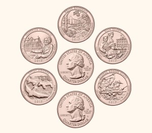 USA 25 c Parki narodowe x5 2017 platerowane złotem