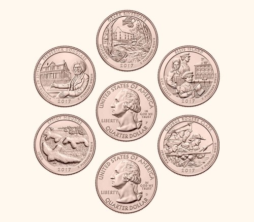 USA 25 c Parki narodowe x5 2017 platerowane złotem