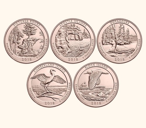 USA 25 c Parki narodowe x5 2018 platerowane złotem