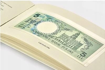 Polskie banknoty Miasta polskie 1990 + album 9 szt.
