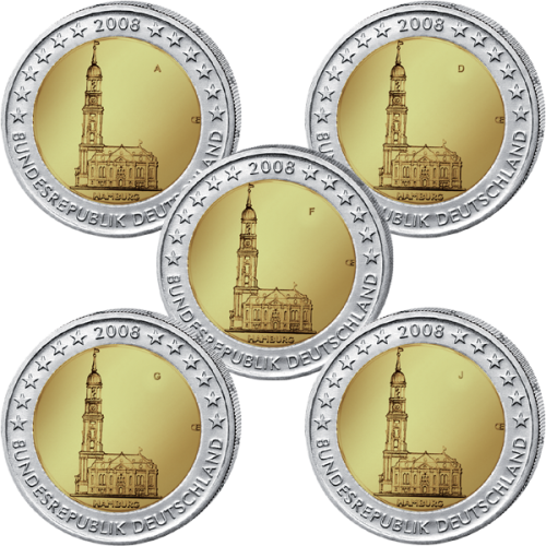 2 euro Niemcy x5 Hamburg - Kościół św. Michała 2008 ADFJG