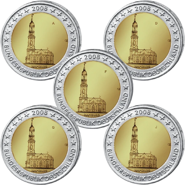 2 euro Niemcy x5 Hamburg - Kościół św. Michała 2008 ADFJG