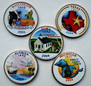 USA 5 x 25 c Kolorowane ćwiartki stanowe 2004