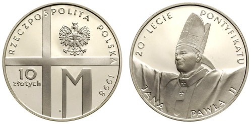 10 zł Jan Paweł II 20-lecie Pontyfikatu 1998