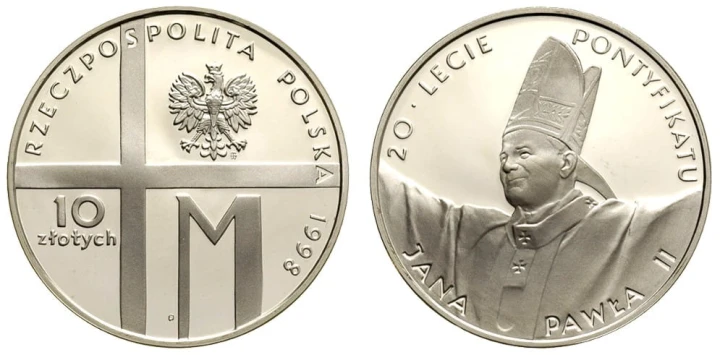 10 zł Jan Paweł II 20-lecie Pontyfikatu 1998