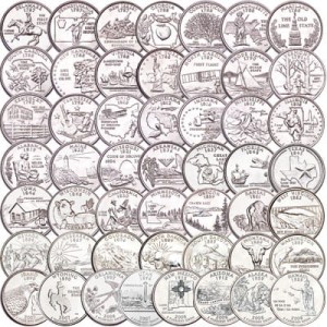USA 50 x 25 c komplet ćwiartek stanowych 1999-2008 P lub D