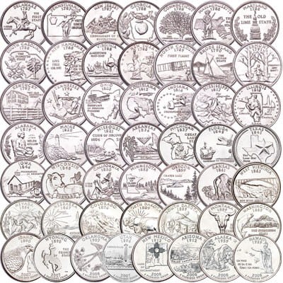USA 50 x 25 c komplet ćwiartek stanowych 1999-2008 P lub D