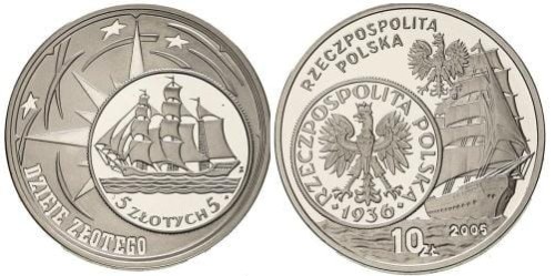 10 zł Dzieje złotego - żaglowiec 2005