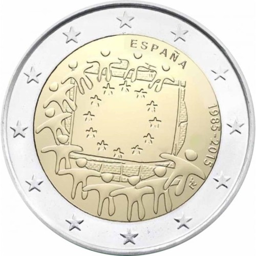 2 € Hiszpania 30 lat flagi UE 2015