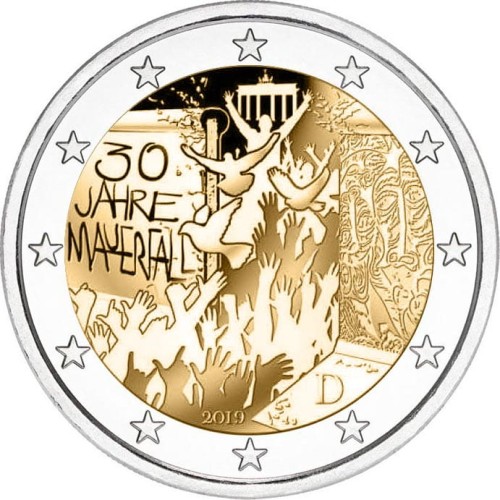 2 euro x 5 ADFGJ  Niemcy Mur Berliński 2019