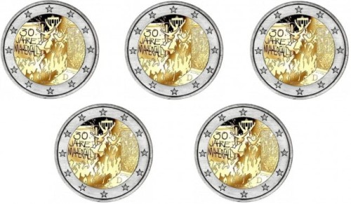 2 euro x 5 ADFGJ  Niemcy Mur Berliński 2019
