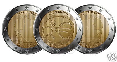 2 € LUKSEMBURG 10 lat strefy euro efekt kątowy 2009