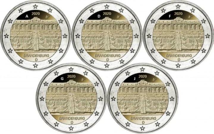 2 euro x5 ADFGJ Niemcy Brandenburgia 2020