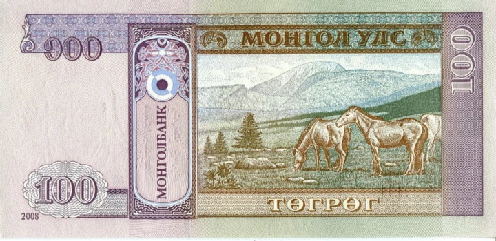 Mongolia 100 tugrik konie 2008 P-65b