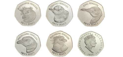 Falklandy 50 pensów x 5 Pingwiny 2018