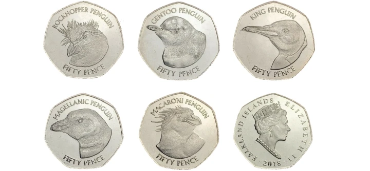 Falklandy 50 pensów x 5 Pingwiny 2018