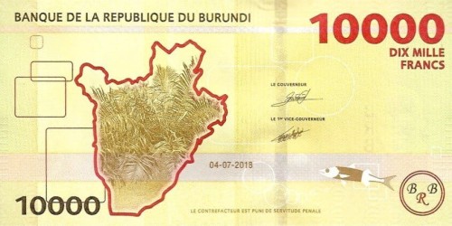 Burundi 10 000 franków Hipopotam 2018 P-54b
