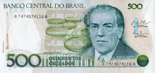Brazylia 500 cruzados Villa Lobos 1987 P-212c