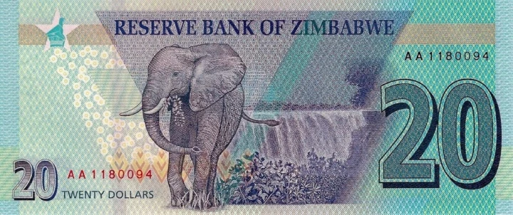 Zimbabwe 20 $ Słoń 2020 P-104