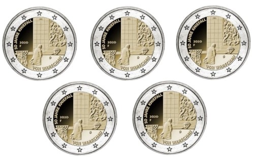 2 euro x5 ADFGJ Niemcy 50 lat klęknięcia w Warszawie 2020
