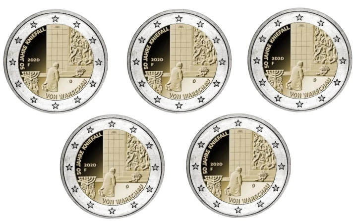 2 euro x5 ADFGJ Niemcy 50 lat klęknięcia w Warszawie 2020