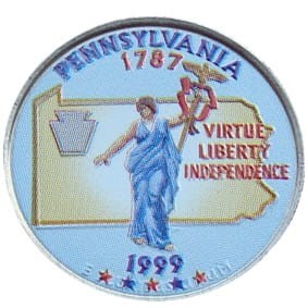USA 25 c Pennsylvania P lub D 1999 KOLOR