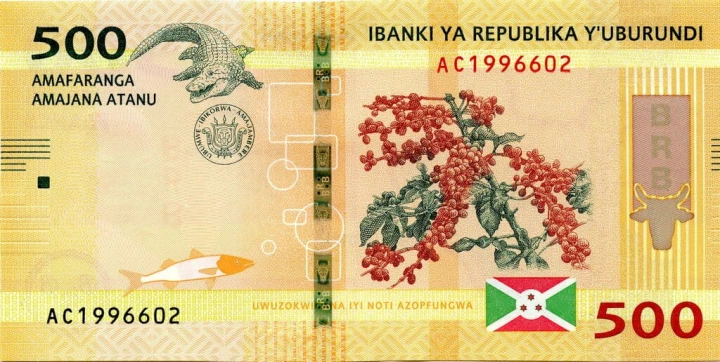 Burundi 500 franków Krokodyl 2018 P-50b