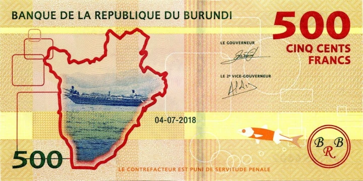 Burundi 500 franków Krokodyl 2018 P-50b