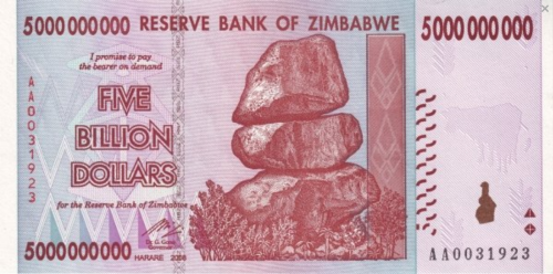 Banknoty 5,000,000,000 Dollars (Zimbabwe) (2007-2008 Chiremba Rocks Issue) Wor P-84a