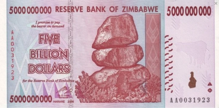 Banknoty 5,000,000,000 Dollars (Zimbabwe) (2007-2008 Chiremba Rocks Issue) Wor P-84a