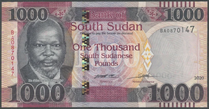 Sudan Południowy 1000 funtów Struś 2020 P-17