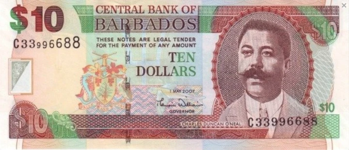 Barbados 10 $ Charles Duncan O'Neal 2007 P-68