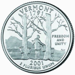 USA 25 c Vermont P lub D 2001