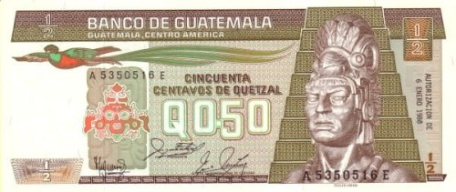Gwatemala 1/2 Quetzal Piramida 1988 P-65a.6