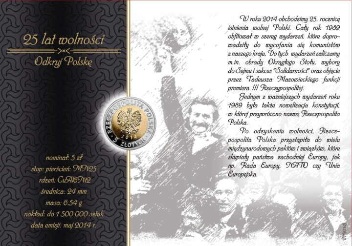 5 zł 25 lat wolności 2014 + blister