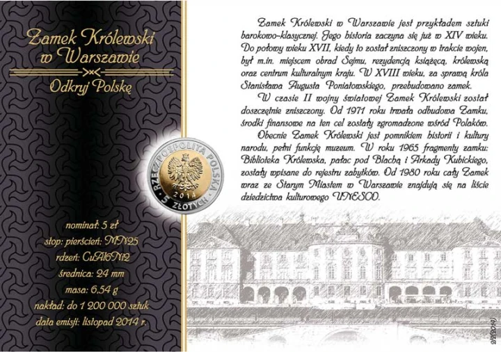 Blister Zamek Królewski w Warszawie 2014 + kapsel